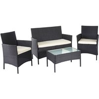 Neuwertig] Poly-Rattan Garten-Garnitur HHG 502, Sitzgruppe Lounge-Set schwarz mit Kissen creme - black von HHG