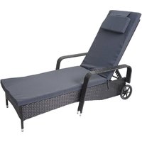 HHG - neuwertig] Poly-Rattan Sonnenliege Cesena, Relaxliege Gartenliege Liege, Alu anthrazit, Kissen grau - black von HHG