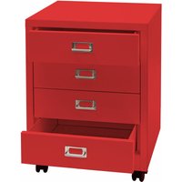 Neuwertig] Rollcontainer HHG 423, Schubladenschrank Stahlschrank Aktenschrank, Metall 55x40x41cm 4 Schubladen rot von HHG
