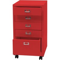 HHG - neuwertig] Rollcontainer 456, Schubladenschrank Stahlschrank Aktenschrank, Metall 75x40x41cm 5 Schubladen rot - red von HHG