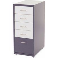 HHG - neuwertig] Rollcontainer Preston T851, Schubladenschrank Stahlschrank, 69x28x41cm 5 Schubladen dunkelgrau weiß-dunkelgrau - grey von HHG