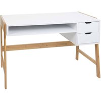 HHG - neuwertig] Schreibtisch 671, Bürotisch Computertisch Arbeitstisch, Schublade, Bambus 76x115x58cm weiß von HHG