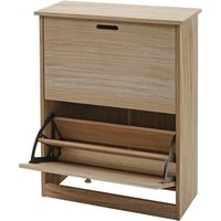 Neuwertig] Schuhkipper HHG 398, Schuhschrank Schuhregal, 81x60x25cm 2 Klappen, Paulownia Holz MVG-zertifiziert naturbraun - brown von HHG