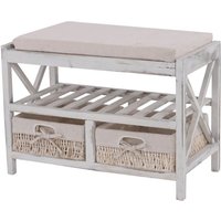 HHG - neuwertig] Schuhregal 352, Sitzbank Schuhablage, Shabby-Look Vintage 45x65x34cm weiß von HHG