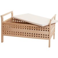 HHG - neuwertig] Sitzbank 587, Sitztruhe Wächetruhe Holzbank Truhe Badezimmer Bank mit Auflage, Staufach Walnuss 50x89x40cm - brown von HHG