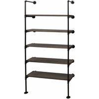 Neuwertig] Standregal HHG 451, Wohnregal Bücherregal Ablageregal, Industriedesign Holz Metall, 165x80x28cm grau-braun von HHG