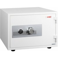 HHG - neuwertig] Tresor 398, feuerfest (60min) Safe Geldschrank Doppelbolzenverriegelung, 44kg Metall 38x50x44cm 19L weiß von HHG