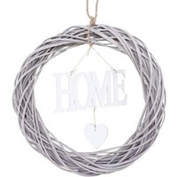 HHG - neuwertig] Türkranz Home rund, Dekokranz Wandkranz Kranz, Holz ø 40cm mvg weiß-grau von HHG