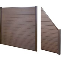 Neuwertig] WPC-Sichtschutz Savoie, Windschutz Zaun, Alu Premium 2er Set schräg, 2,82m braun von HHG