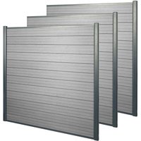 Neuwertig] WPC-Sichtschutz Savoie, Windschutz Zaun, Alu Premium 3er Set, 5,6m grau - grey von HHG