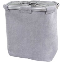 Neuwertig] Wäschesammler HHG 242, Laundry Wäschebox Wäschekorb Wäschebehälter mit Netz, 2 Fächer 56x49x30cm 82l cord grau - grey von HHG