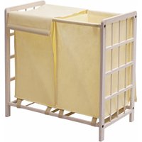 Neuwertig] Wäschesammler HHG 582, Laundry Wäschebox Wäschekorb, Massiv-Holz 2 Fächer 60x60x33cm 68l shabby weiß, Bezug creme - white von HHG