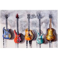 HHG - neuwertig] Wandbild Gitarren, 100% handgemaltes Ölgemälde 3D-Bild Gemälde xl, 120x80cm von HHG