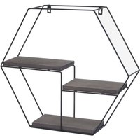 Neuwertig] Wandregal HHG 608, Hängeregal Schweberegal Regal, 3 Regalböden Metall Massiv-Holz Industrial 43x49x11cm dunkelgrau von HHG