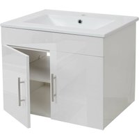 HHG - neuwertig] Waschbecken + Unterschrank 235, Waschbecken Waschtisch, MVG-zertifiziert, hochglanz 60cm weiß von HHG