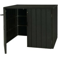 HHG - neuwertig] xl 2er-/4er-WPC-Mülltonnenverkleidung 032, Premium Mülltonnenbox, Metall Holzoptik, erweiterbar anthrazit von HHG