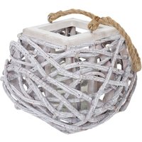 HHG - Hängelaterne 40cm, Windlicht Kerzenhalter mit Glaseinsatz 8cm, weiß-grau HHG - Hängelaterne 40cm, Windlicht Kerzenhalter mit Glaseinsatz 8cm, weiß-grau von HHG