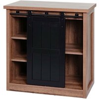 Kommode HHG 119, Schrank Regal, Schiebetüre 5 Staufächer, Holz-Optik Industrial Metall 84x80x40cm braun von HHG