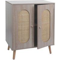 Kommode HHG 205, Schrank Sideboard Highboard, Staufächer, Kubu Rattan Holz Melamin, Eiche-Optik von HHG