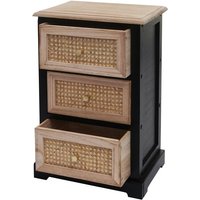 Kommode HHG 674, Schubladenschrank Schrank, Holz Rattan 63x40x28cm schwarz, naturfarben - black von HHG