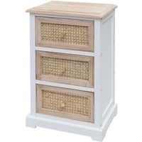 Kommode HHG 674, Schubladenschrank Schrank, Holz Rattan 63x40x28cm weiß, naturfarben - white von HHG