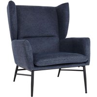 Lounge-Sessel HHG 256, Ohrensessel Cocktailsessel Sessel Polstersessel, Stoff/Textil Metall blau - blue von HHG