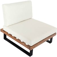 Lounge-Sessel HHG 469, Garten-Sessel, Spun Poly Akazie Holz MVG-zertifiziert Aluminium hellbraun, Polster cremeweiß - white von HHG