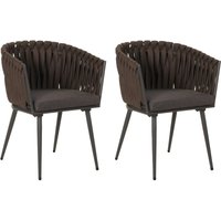 [NEUWERTIG] 2er-Set Aluminium-Esszimmerstuhl HHG-418, Indoor Stuhl Armlehne, Olefin Seilgeflecht Rope braun Kissen dunkelgrau von HHG