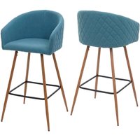 [NEUWERTIG] 2er-Set Barhocker HHG-201, Barstuhl Tresenhocker Küchenhocker mit Lehne, Metall Holzoptik Stoff/Textil, türkis von HHG