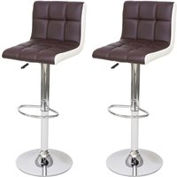 Neuwertig] 2er-Set Barhocker HHG 232, Tresenhocker Barstuhl, höhenverstellbar Kunstleder braun-weiß, Chromfuß von HHG