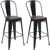 [NEUWERTIG] 2er-Set Barhocker HHG-407 inkl. Holz-Sitzfläche, Barstuhl Tresenhocker mit Lehne, Metall Industriedesign schwarz von HHG