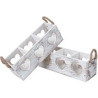 [NEUWERTIG] 2er-Set Blumenkasten HHG-212, Deko-Blumentopf Pflanzenkasten, Paulownia shabby weiß, 10x10x30cm von HHG