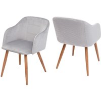 [NEUWERTIG] 2er-Set Esszimmerstuhl HHG-190, Stuhl Küchenstuhl, Retro Design, Armlehnen Stoff/Textil Samt hellgrau von HHG