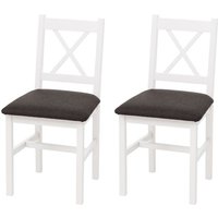 [NEUWERTIG] 2er-Set Esszimmerstuhl HHG-601, Lehnstuhl Küchenstuhl Stuhl, Massiv-Holz Stoff Landhaus weiß, Polster schwarz von HHG