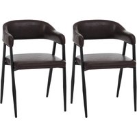 [NEUWERTIG] 2er-Set Esszimmerstuhl HHG-685, Küchenstuhl Lehnstuhl Polsterstuhl, Industrial Retro Vintage Kunstleder dunkelbraun von HHG