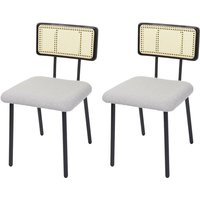 [NEUWERTIG] 2er-Set Esszimmerstuhl HHG-707, Lehnstuhl Stuhl, Holz Poly-Rattan Metall Bouclé Stoff/Textil hellgrau von HHG