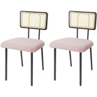 Neuwertig] 2er-Set Esszimmerstuhl HHG 707, Lehnstuhl Stuhl, Holz Poly-Rattan Metall Bouclé Stoff/Textil rosa von HHG
