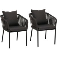 [NEUWERTIG] 2er-Set Gartenstuhl HHG-616, Outdoor Armlehne, wetterfest Aluminium Seilgeflecht Rope anthrazit, Kissen dunkelgrau von HHG