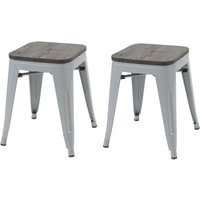 Neuwertig] 2er-Set Hocker HHG 397 inkl. Holz-Sitzfläche, Metallhocker Sitzhocker, Metall Industriedesign stapelbar grau - grey von HHG