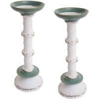 [NEUWERTIG] 2er-Set Kerzenständer HHG-175, Kerzenhalter Kerzensäule, Shabby-Look Vintage Metall Keramik Höhe 36cm von HHG