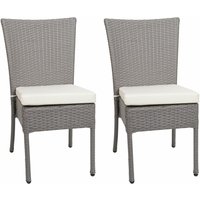 Neuwertig] 2er-Set Poly-Rattan Stuhl HHG 949, Balkonstuhl Gartenstuhl, stapelbar grau, Kissen creme - grey von HHG