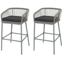 [NEUWERTIG] 2er-Set Rope-Barhocker HHG-994, Tresenhocker, Outdoor Sitzpolster Seilgeflecht Metall hellgrau, Kissen dunkelgrau von HHG