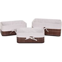 [NEUWERTIG] 3er Set Aufbewahrungskorb HHG-220, Korb Aufbewahrungsbox Ordnungsbox Sortierbox Regalkorb, Bambus braun von HHG