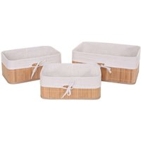 [NEUWERTIG] 3er Set Aufbewahrungskorb HHG-220, Korb Aufbewahrungsbox Ordnungsbox Sortierbox Regalkorb, Bambus naturfarben von HHG