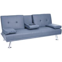 Neuwertig] 3er-Sofa HHG 179, Couch Schlafsofa Gästebett, Tassenhalter verstellbar 97x166cm Kunstleder, dunkelblau - blue von HHG