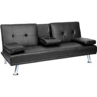 HHG - neuwertig] 3er-Sofa 179, Couch Schlafsofa Gästebett, Tassenhalter verstellbar 97x166cm Kunstleder, schwarz - black von HHG