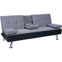 Neuwertig] 3er-Sofa HHG 179, Couch Schlafsofa Gästebett, Tassenhalter verstellbar 97x166cm Kunstleder/Textil, schwarz/hellgrau - grey von HHG