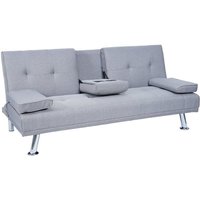 Neuwertig] 3er-Sofa HHG 179, Couch Schlafsofa Gästebett, Tassenhalter verstellbar 97x166cm Textil, hellgrau - grey von HHG