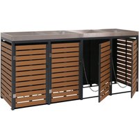 [NEUWERTIG] 4er Mülltonnenverkleidung HHG-621, Mülltonnenbox mit Pflanzkasten, 124x265x84cm WPC Edelstahl 132kg Teak-Optik von HHG