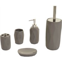 Neuwertig] 5-teiliges Badset HHG 238, WC-Garnitur Badezimmerset Badaccessoires, Keramik grau - grey von HHG